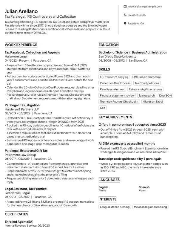 Tax Paralegal resume example