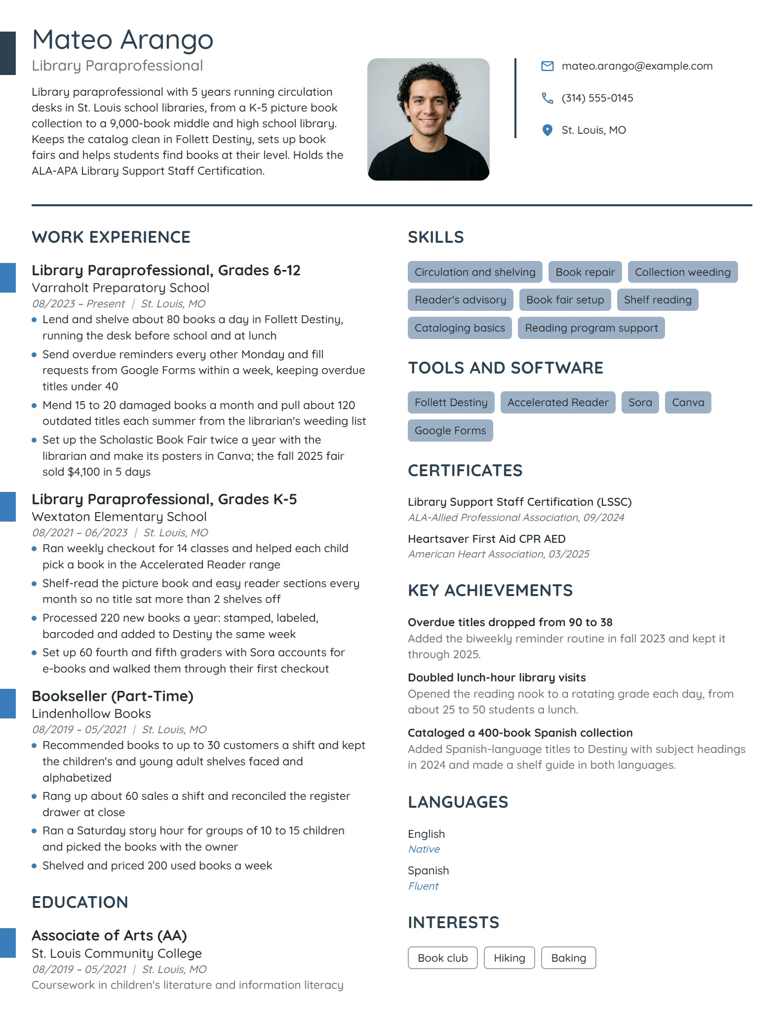 Library Paraprofessional resume example