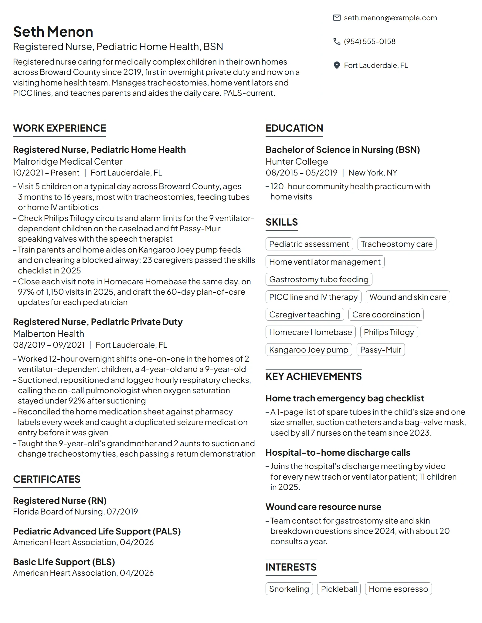 Pediatric Home Health Nurse resume example