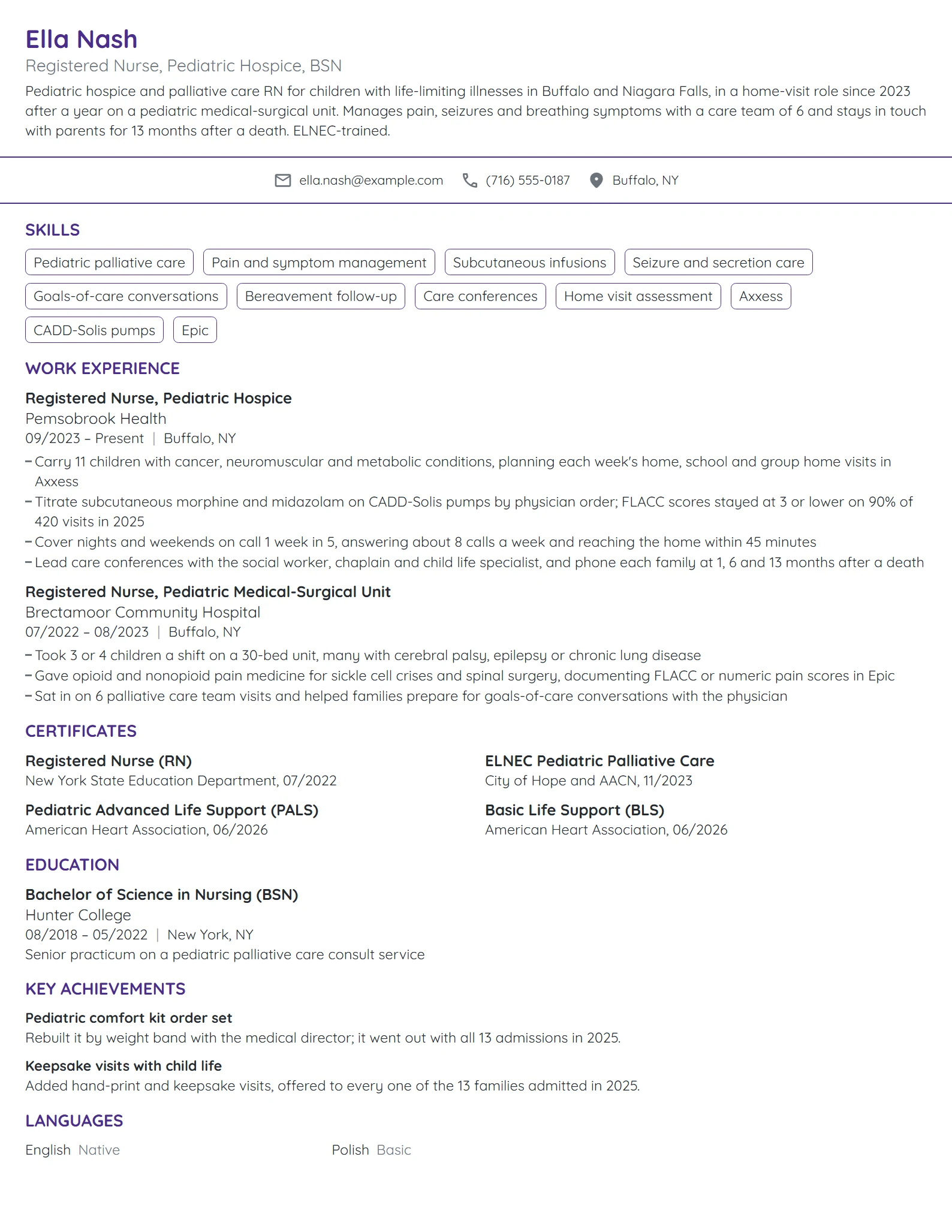 Pediatric Hospice Nurse resume example