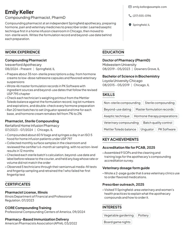 Compounding Pharmacist resume example
