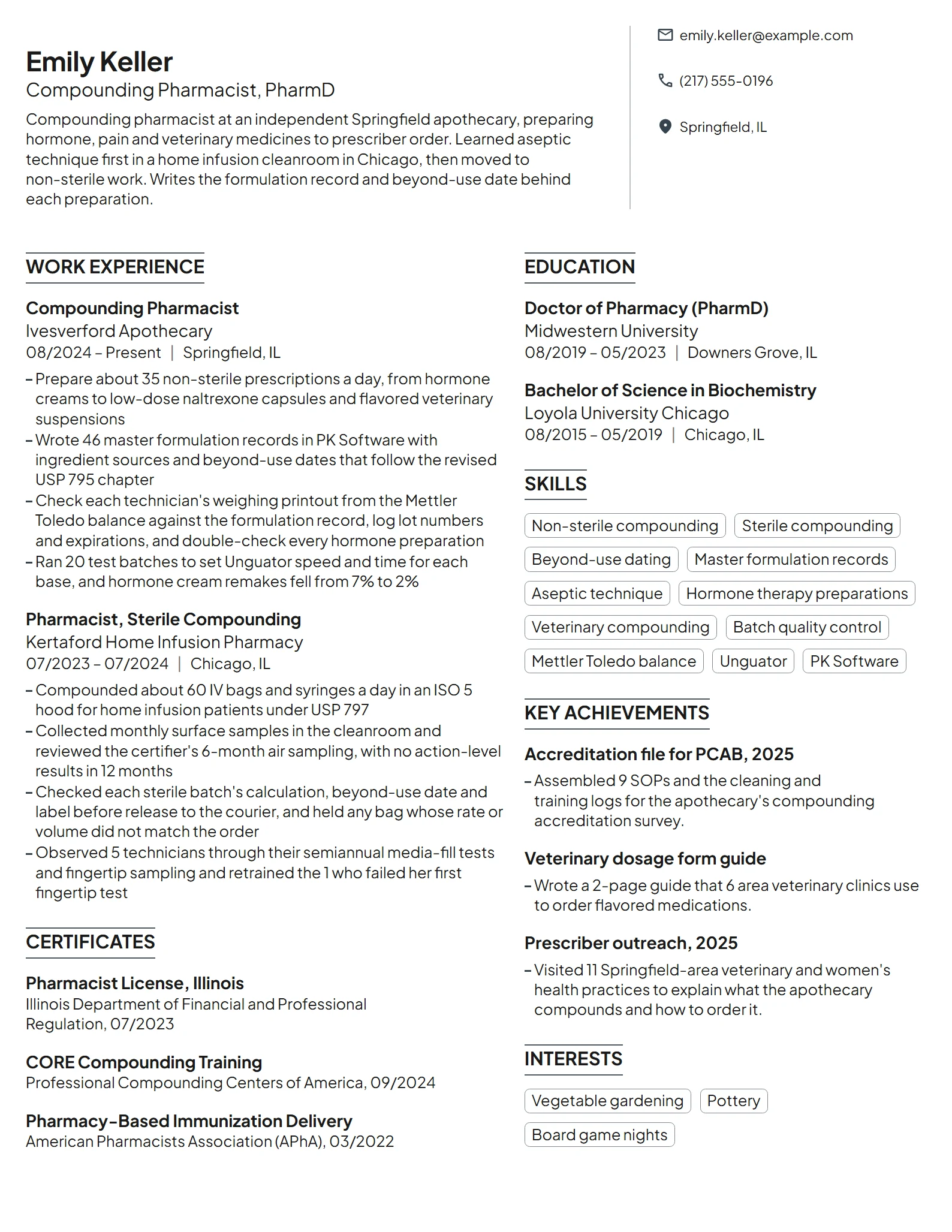 Compounding Pharmacist resume example