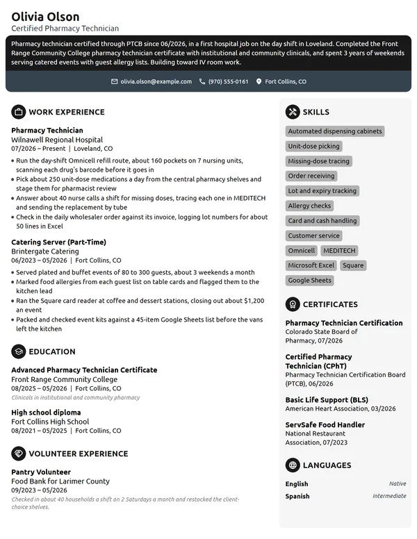 Entry-Level Pharmacy Technician resume example