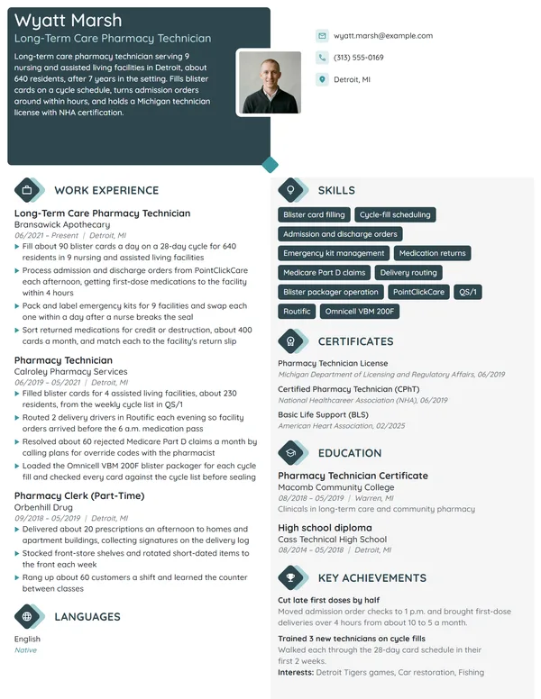 Long-Term Care Pharmacy Technician resume example