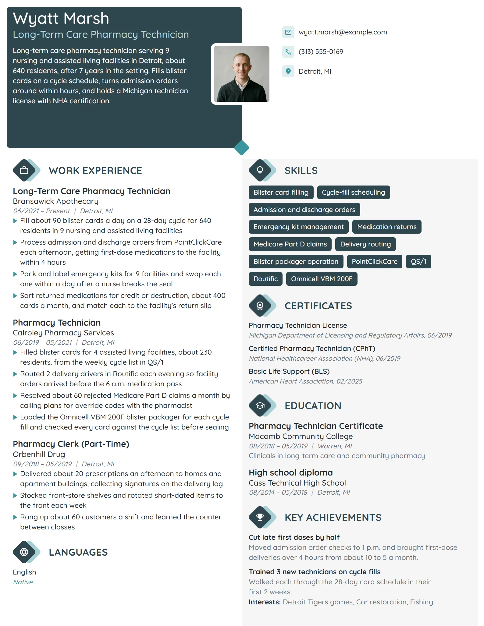 Long-Term Care Pharmacy Technician resume example
