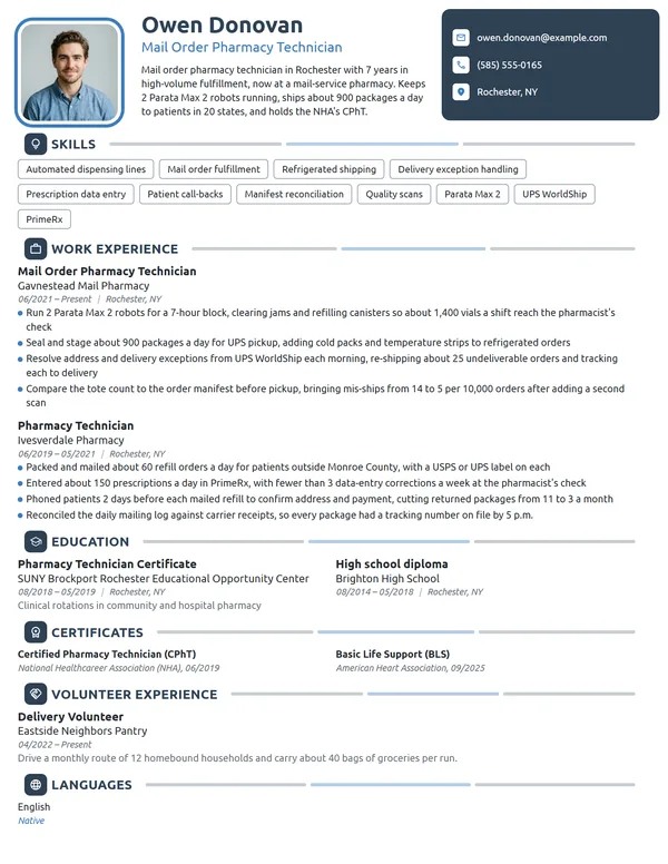Mail Order Pharmacy Technician resume example