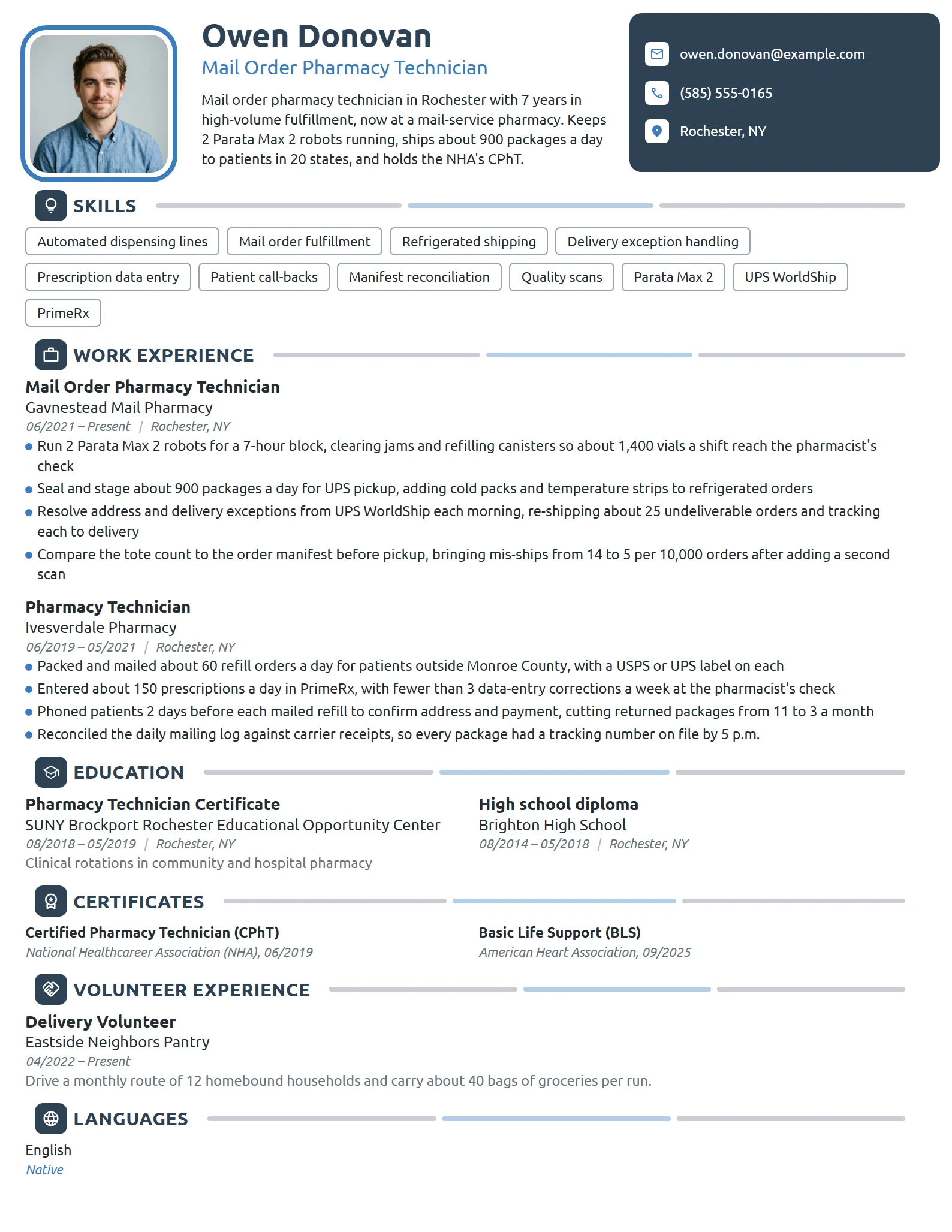 Mail Order Pharmacy Technician resume example