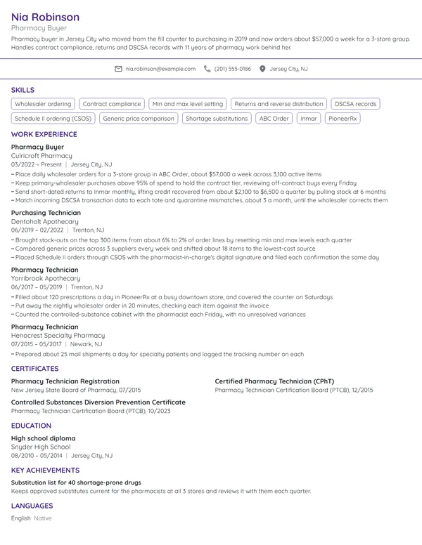 Pharmacy Buyer resume example