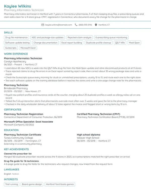 Pharmacy Informatics Technician resume example