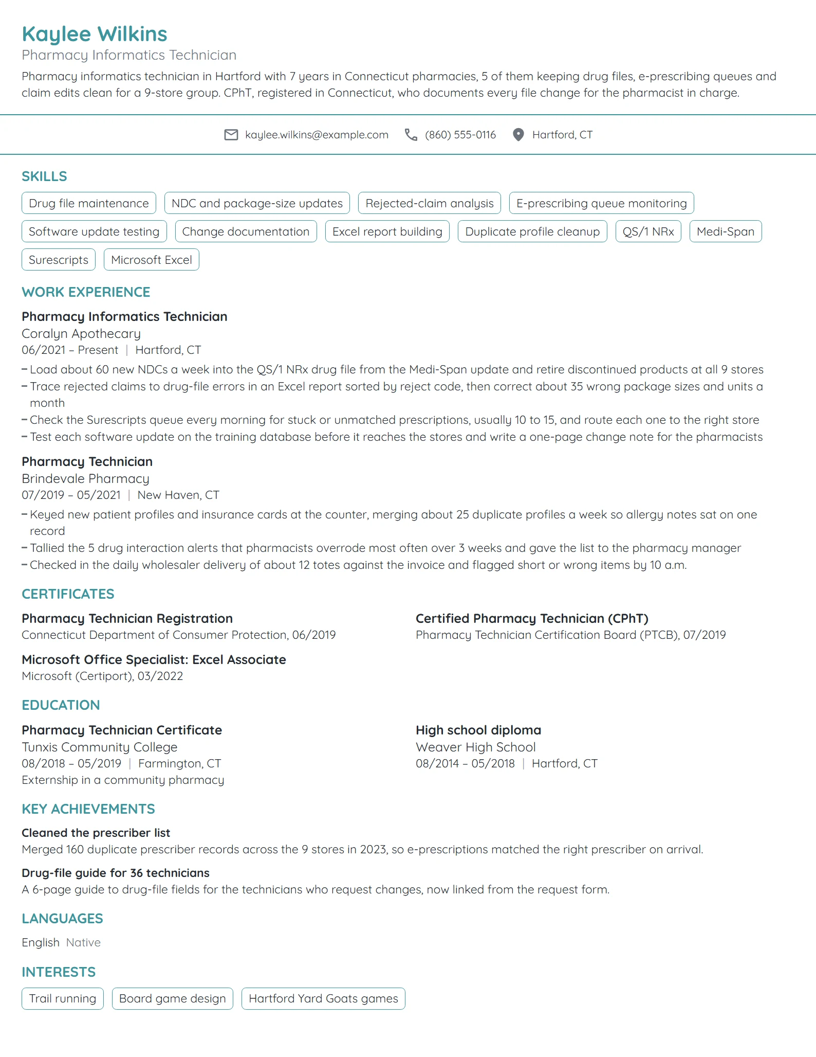 Pharmacy Informatics Technician resume example