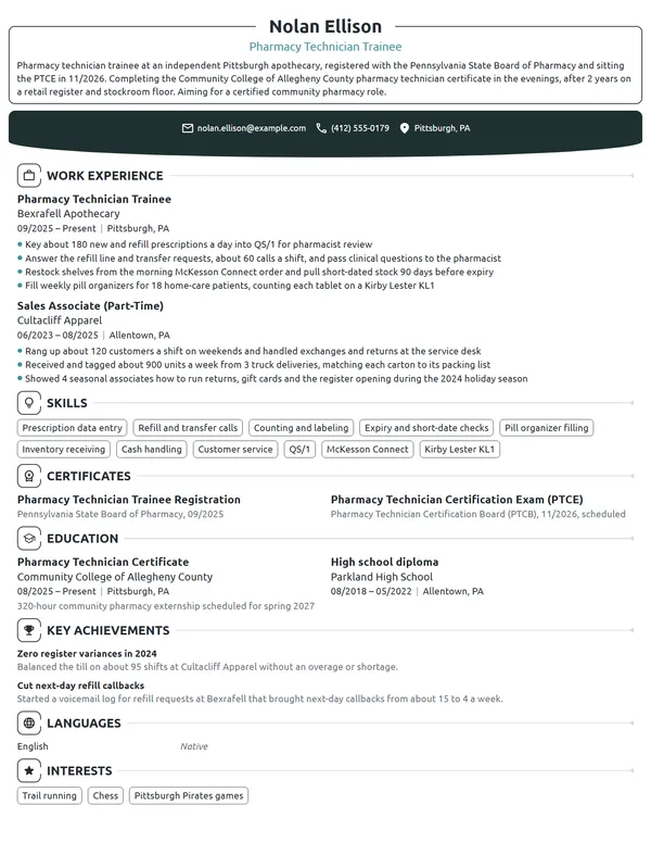 Pharmacy Technician Trainee resume example
