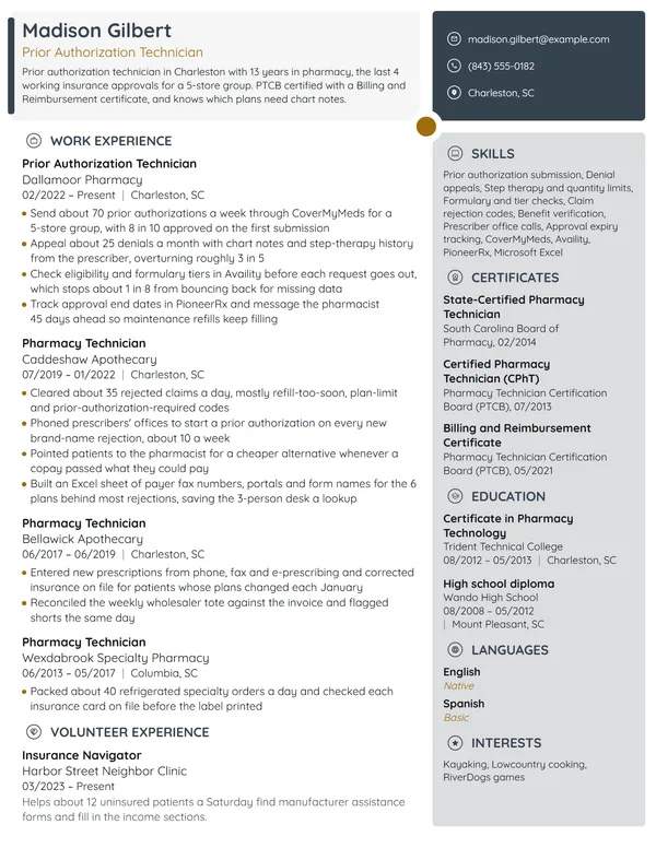 Prior Authorization Technician resume example