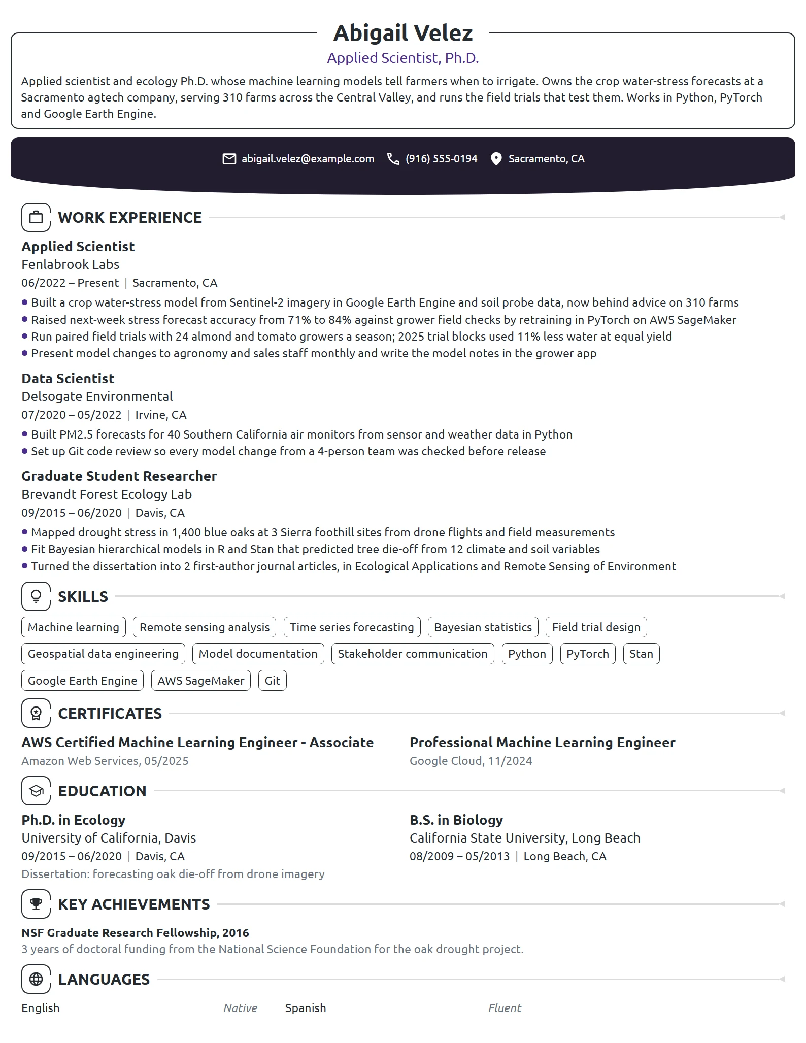 Applied Scientist resume example