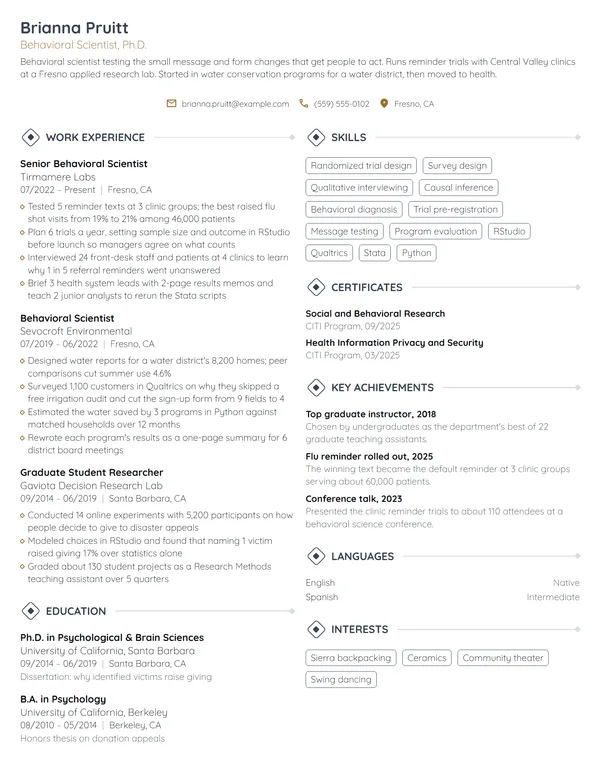 Behavioral Scientist resume example