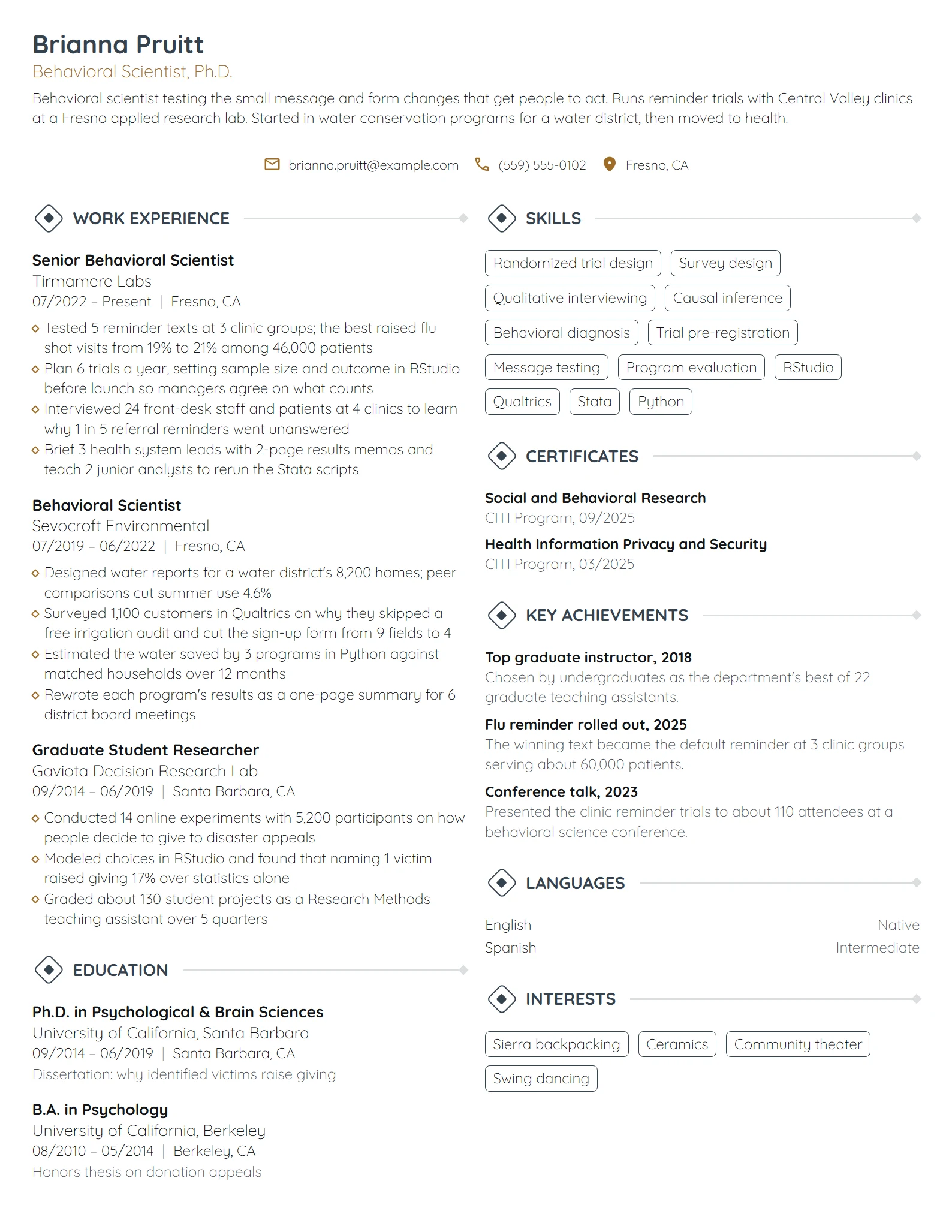 Behavioral Scientist resume example