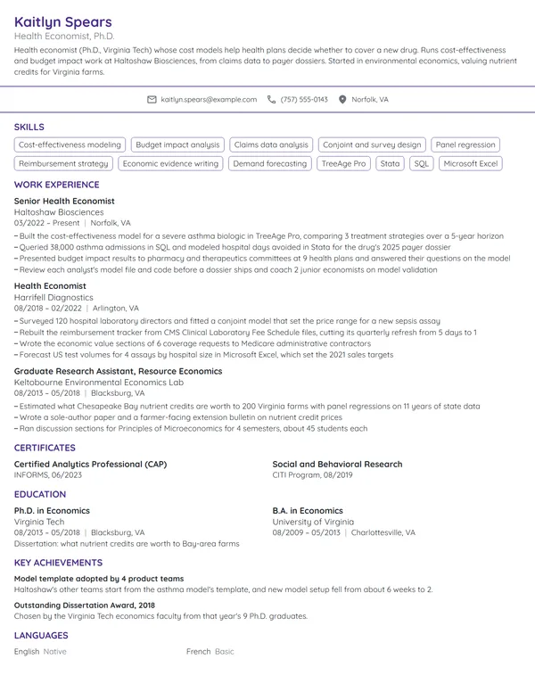 Economist resume example