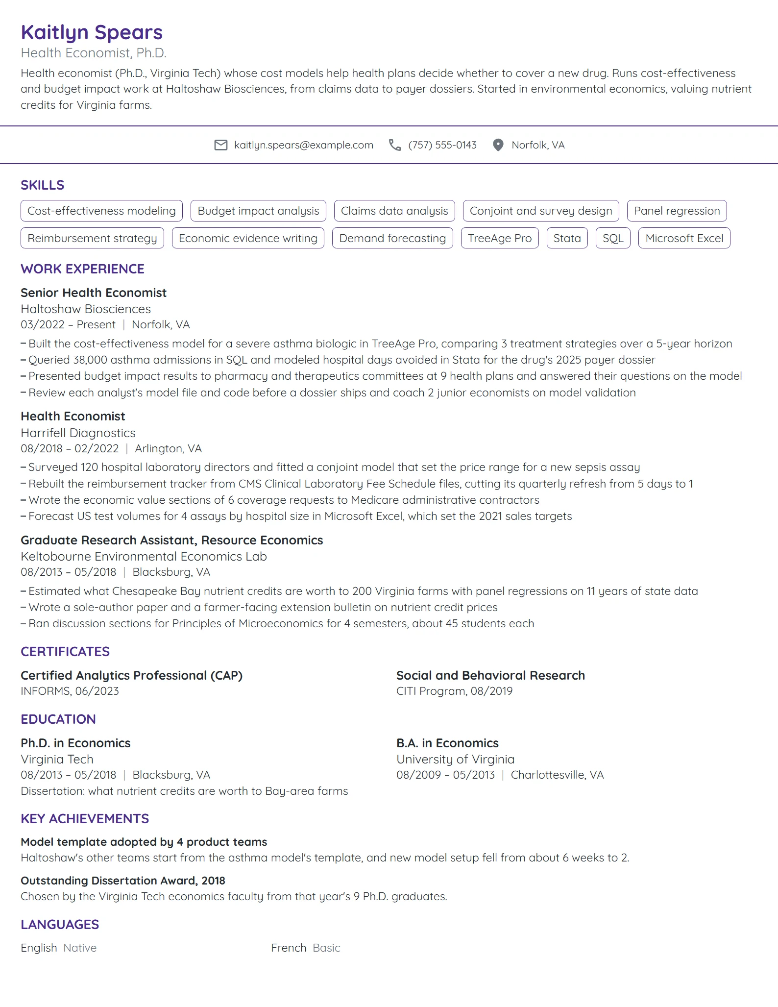 Economist resume example