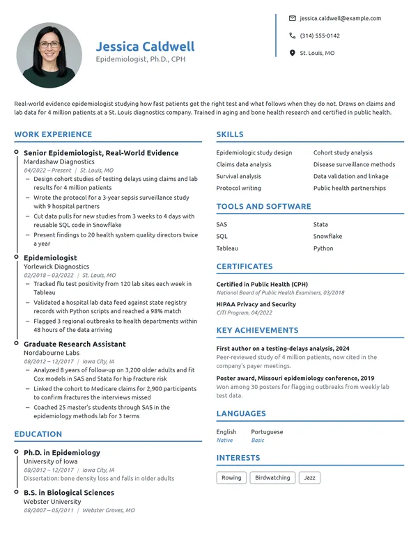 Epidemiologist resume example