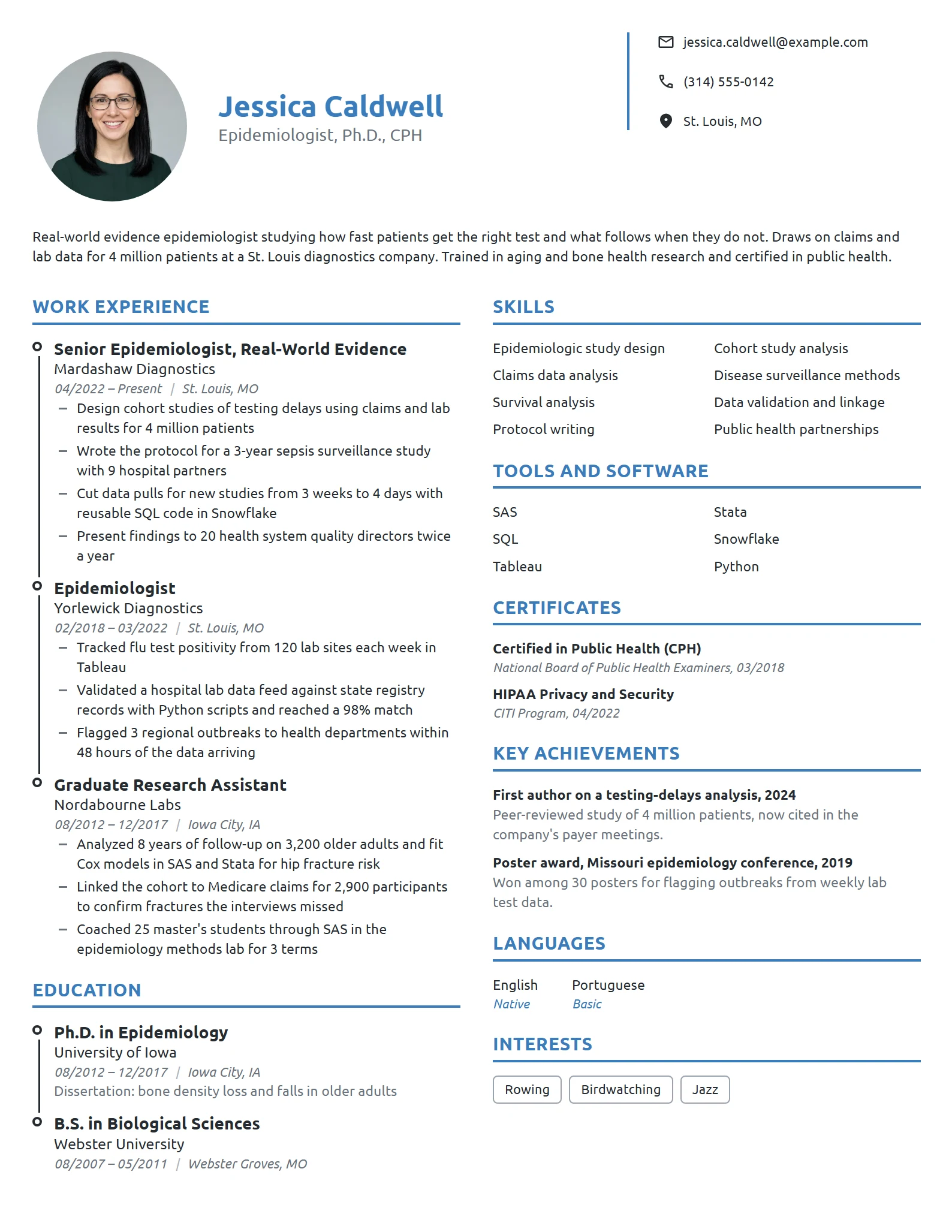Epidemiologist resume example