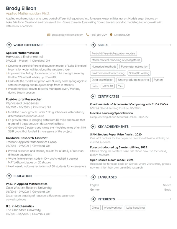 Mathematician resume example