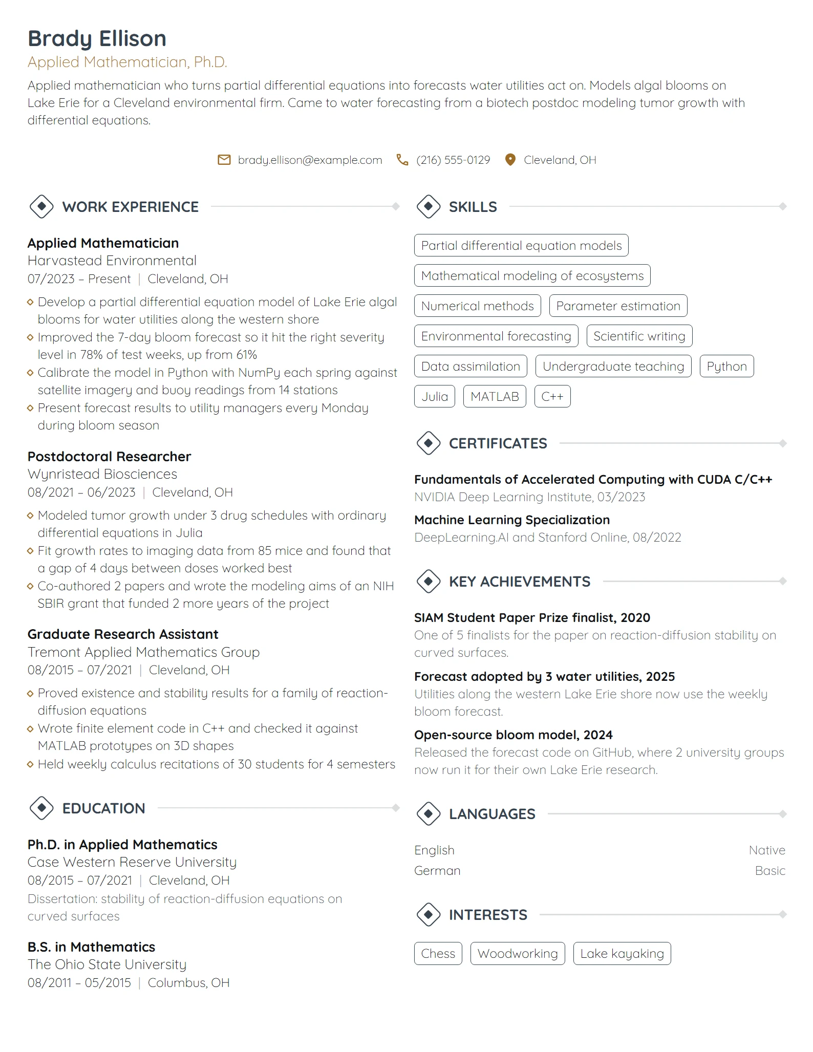 Mathematician resume example