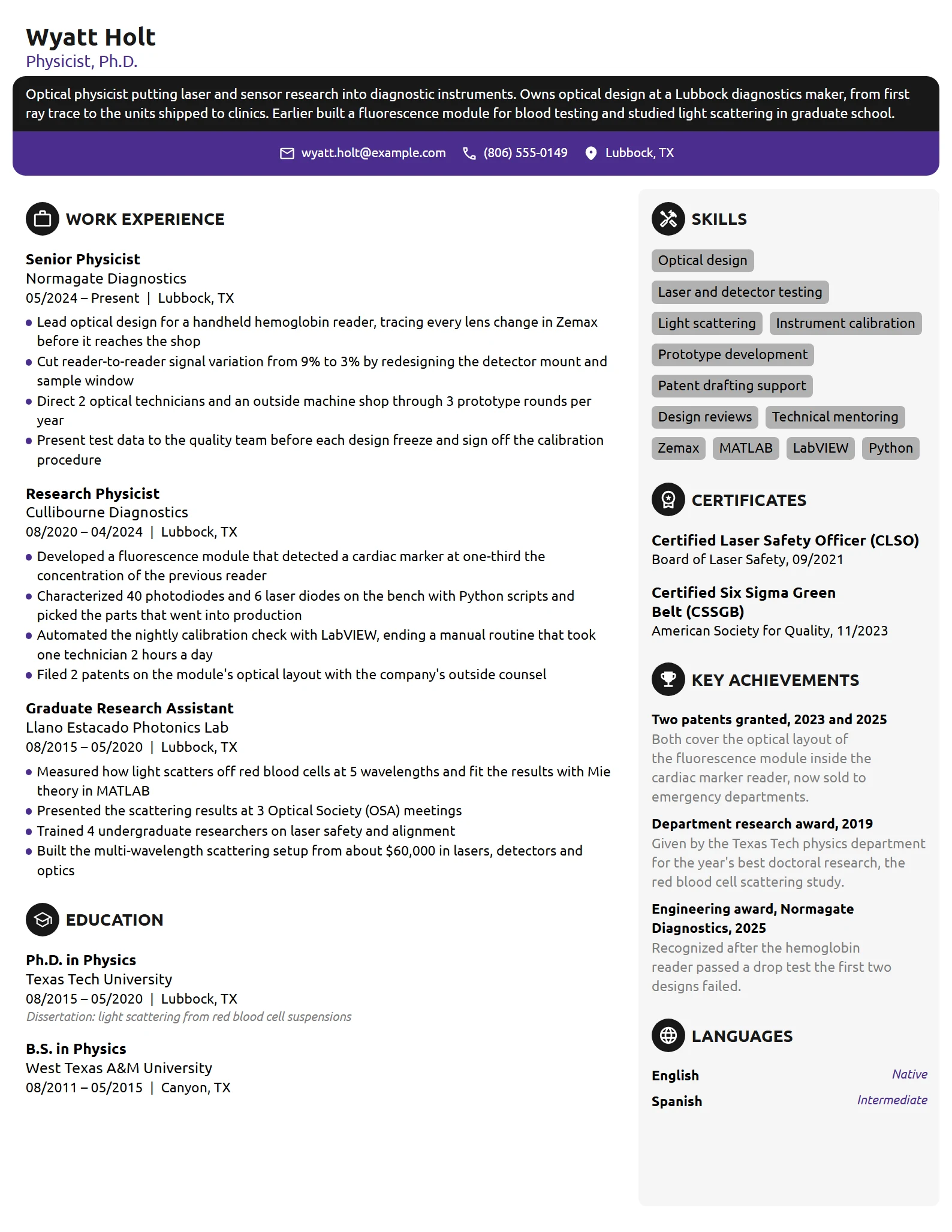 Physicist resume example