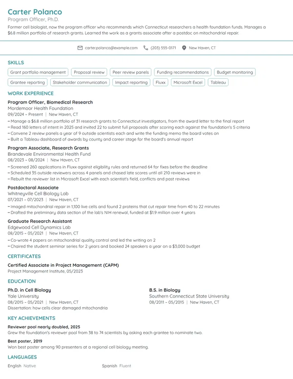 Program Officer resume example
