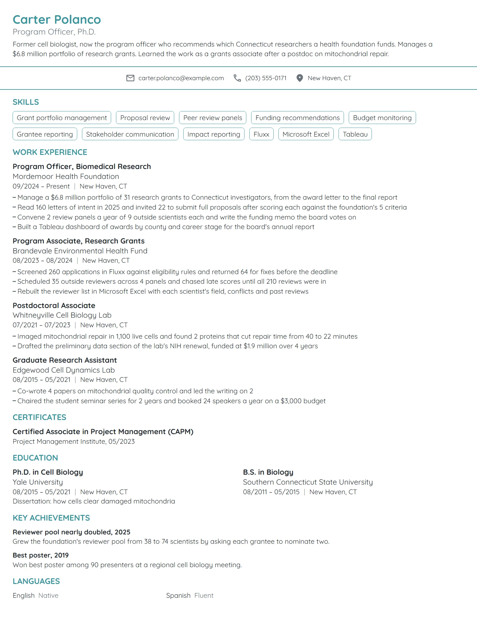 Program Officer resume example