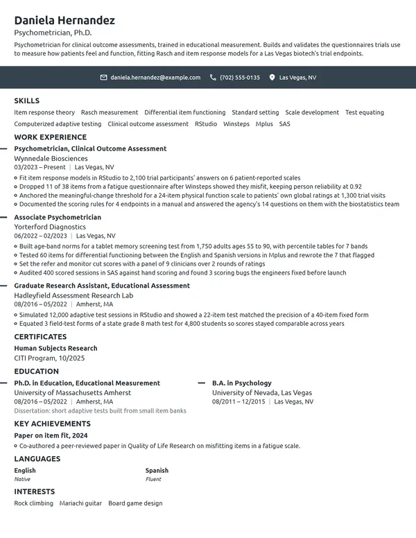 Psychometrician resume example