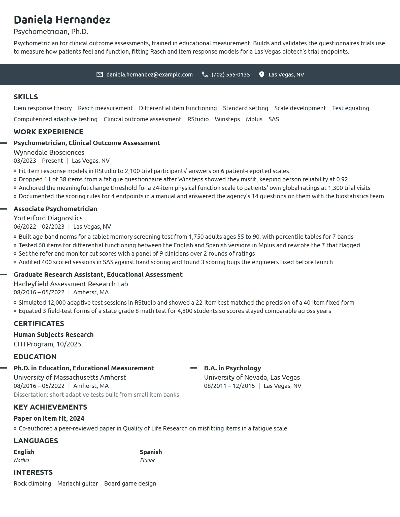Psychometrician resume example