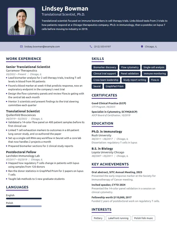 Translational Scientist resume example