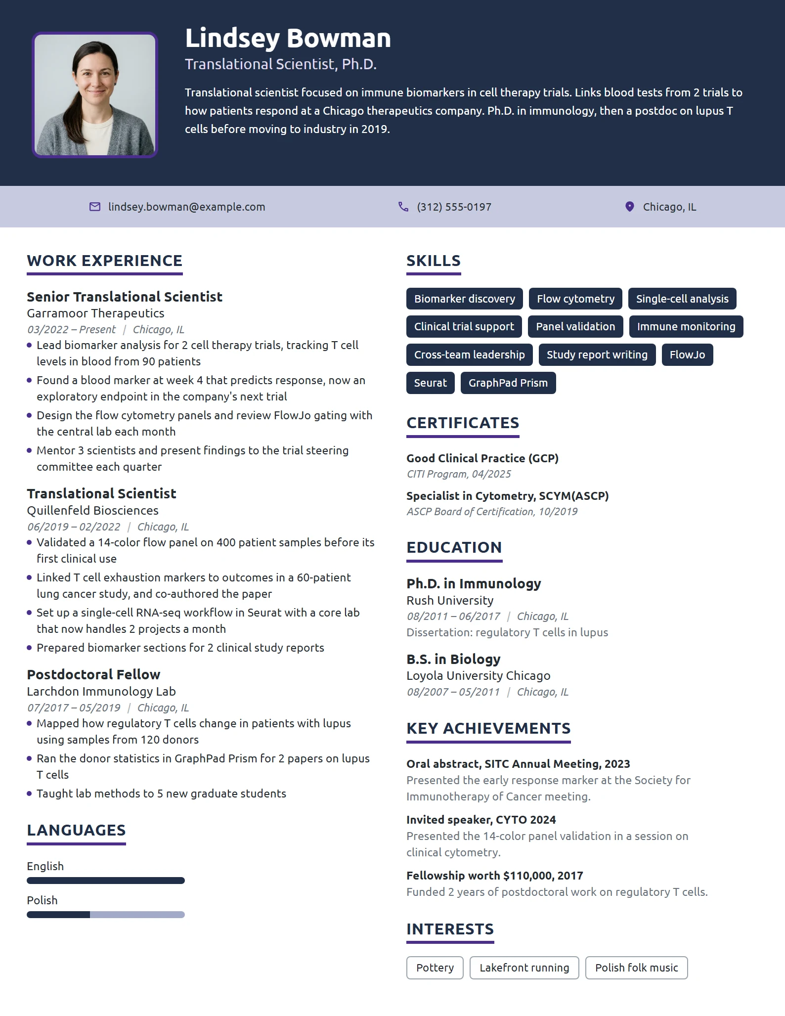 Translational Scientist resume example