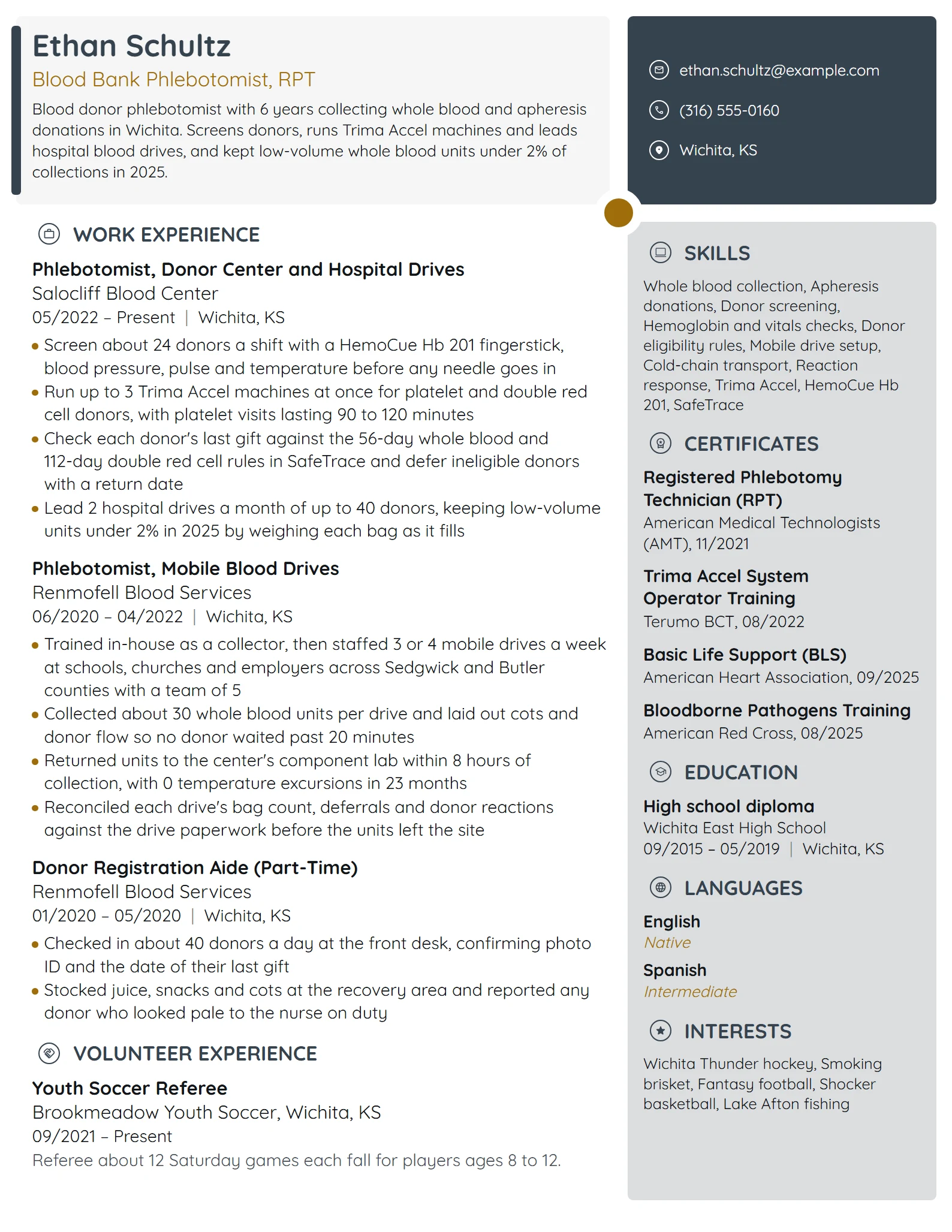 Blood Bank Phlebotomist resume example