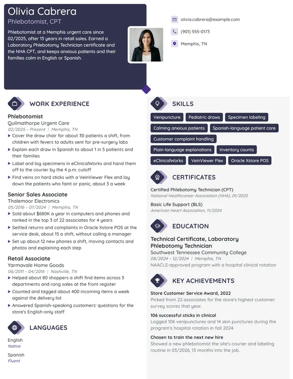 Career Change Phlebotomist resume example