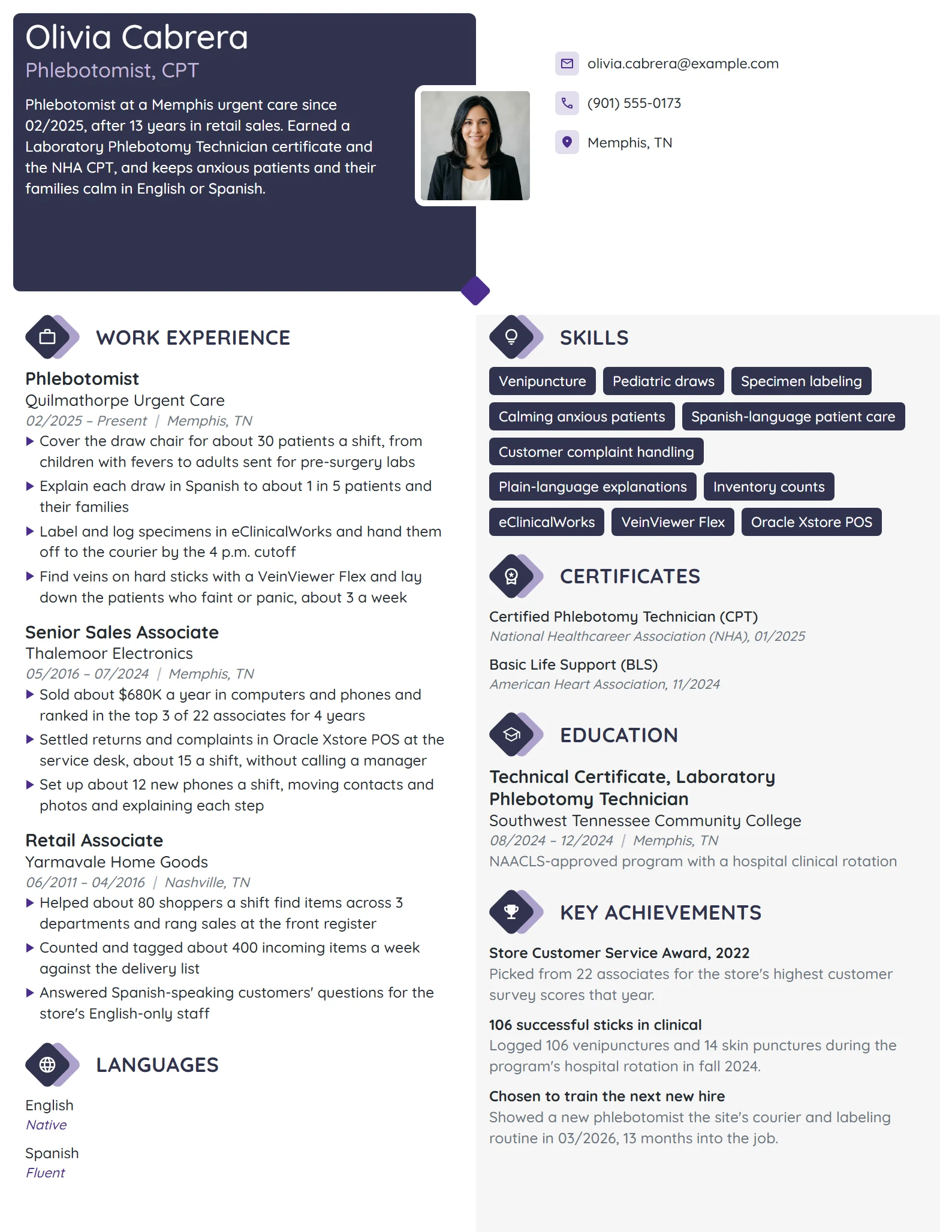 Career Change Phlebotomist resume example