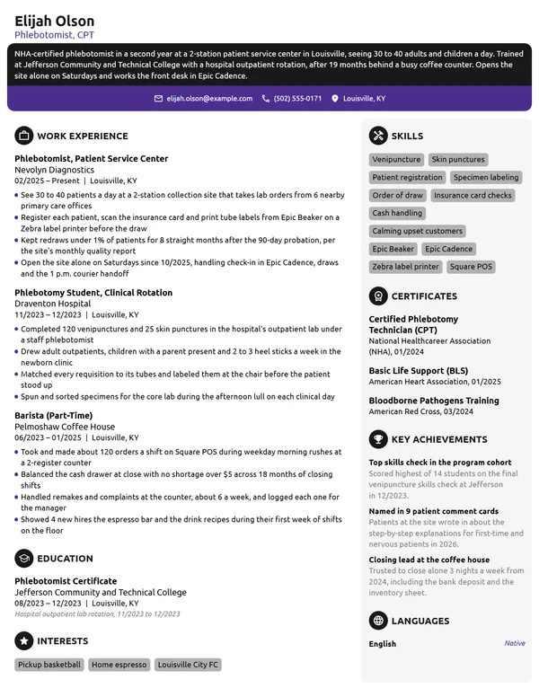 Entry-Level Phlebotomist resume example