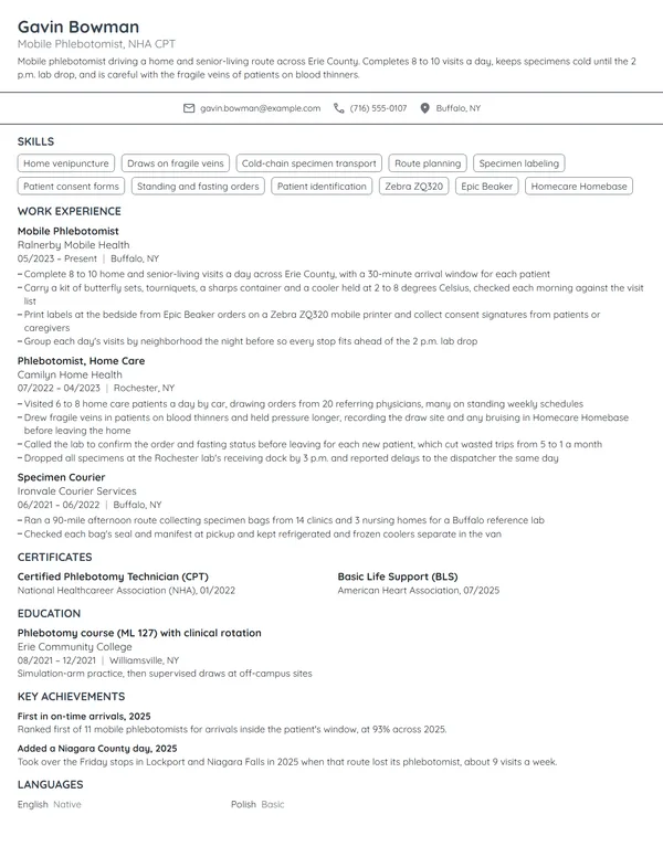 Mobile Phlebotomist resume example