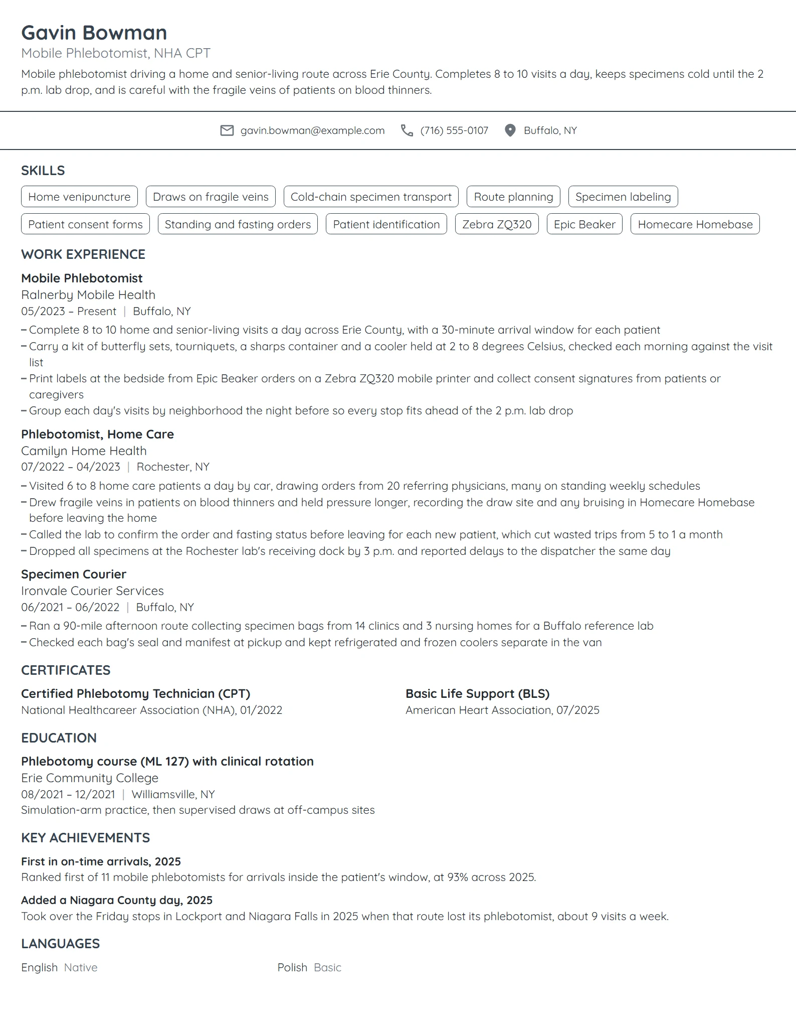 Mobile Phlebotomist resume example