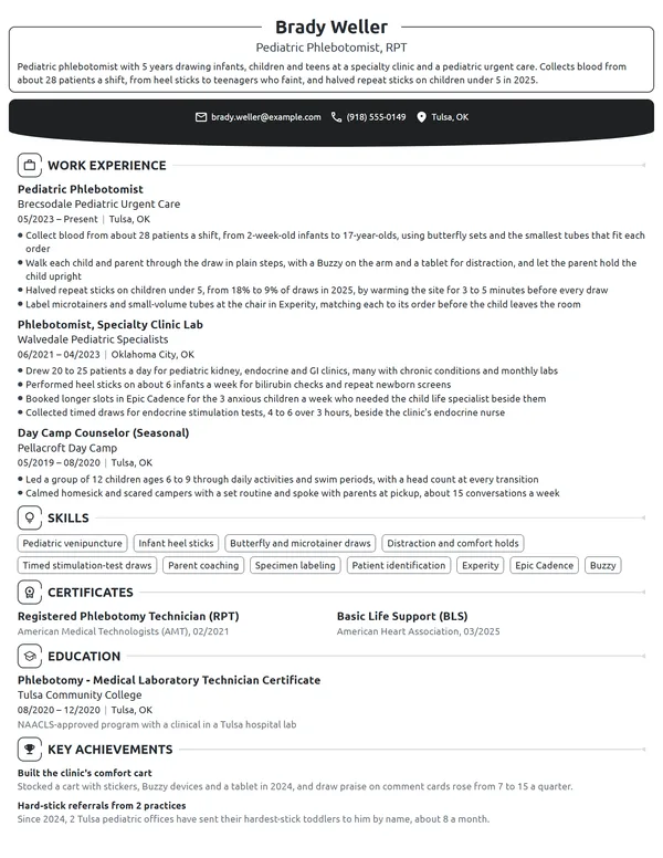 Pediatric Phlebotomist resume example