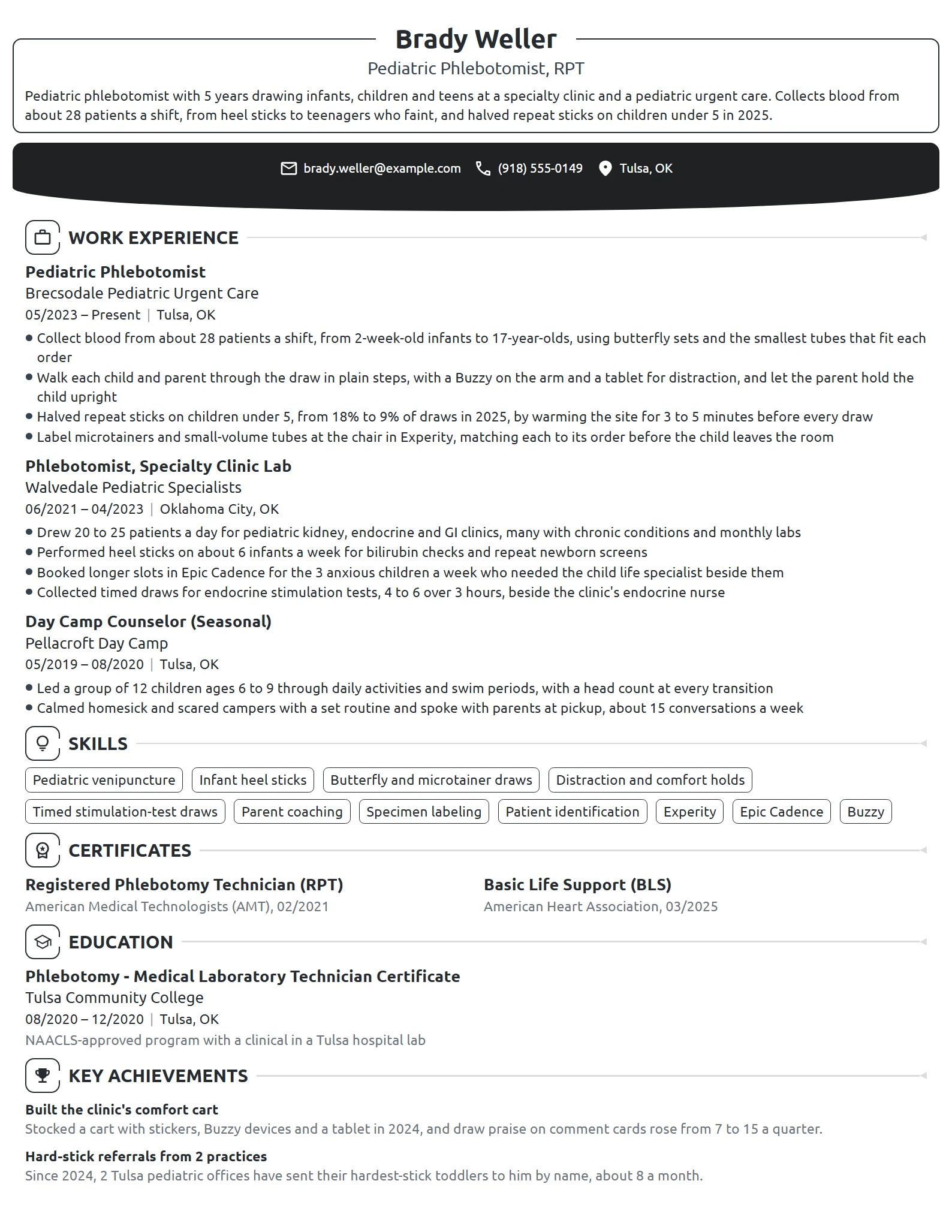 Pediatric Phlebotomist resume example