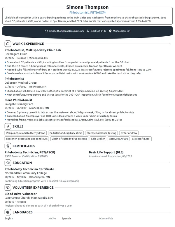 Phlebotomist resume example