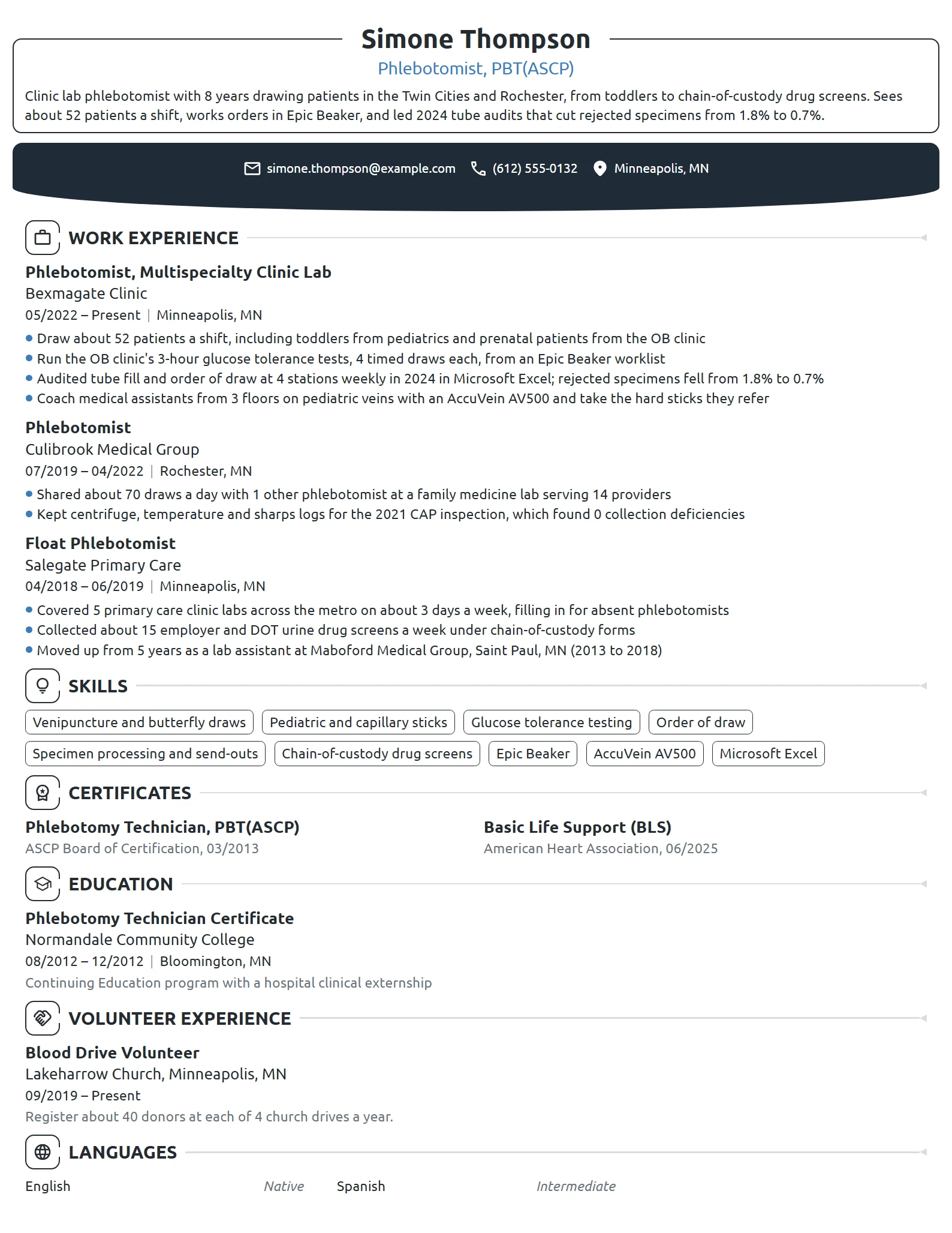 Phlebotomist resume example