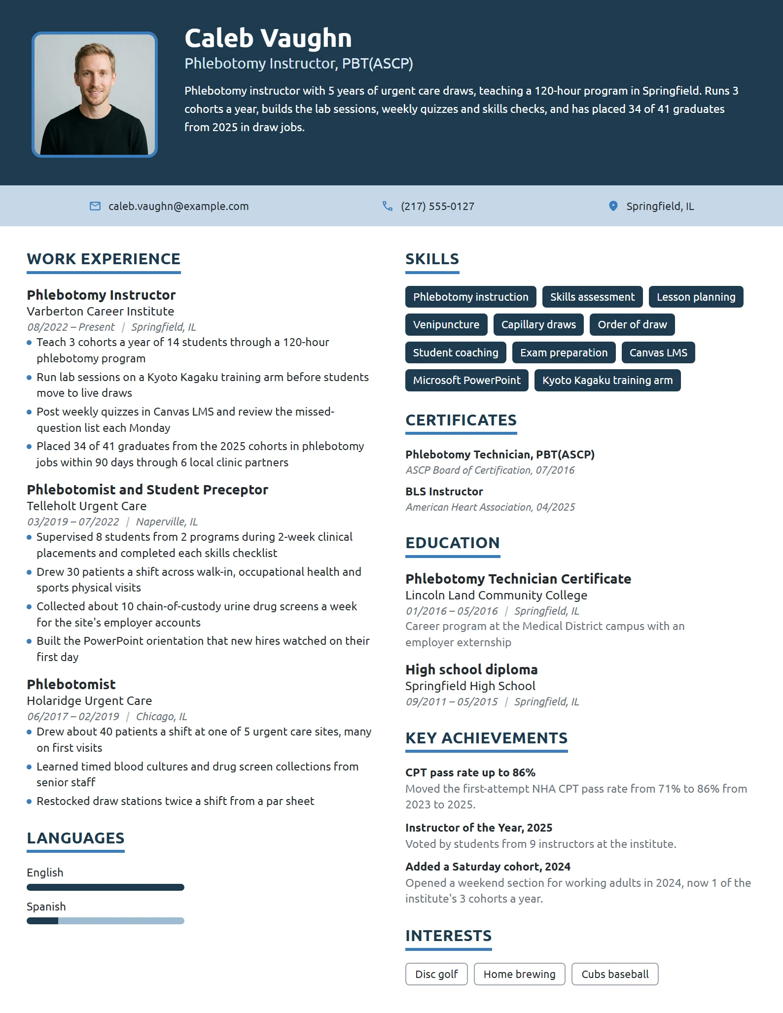 Phlebotomy Instructor resume example