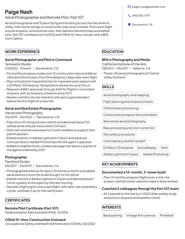Aerial Photographer resume example