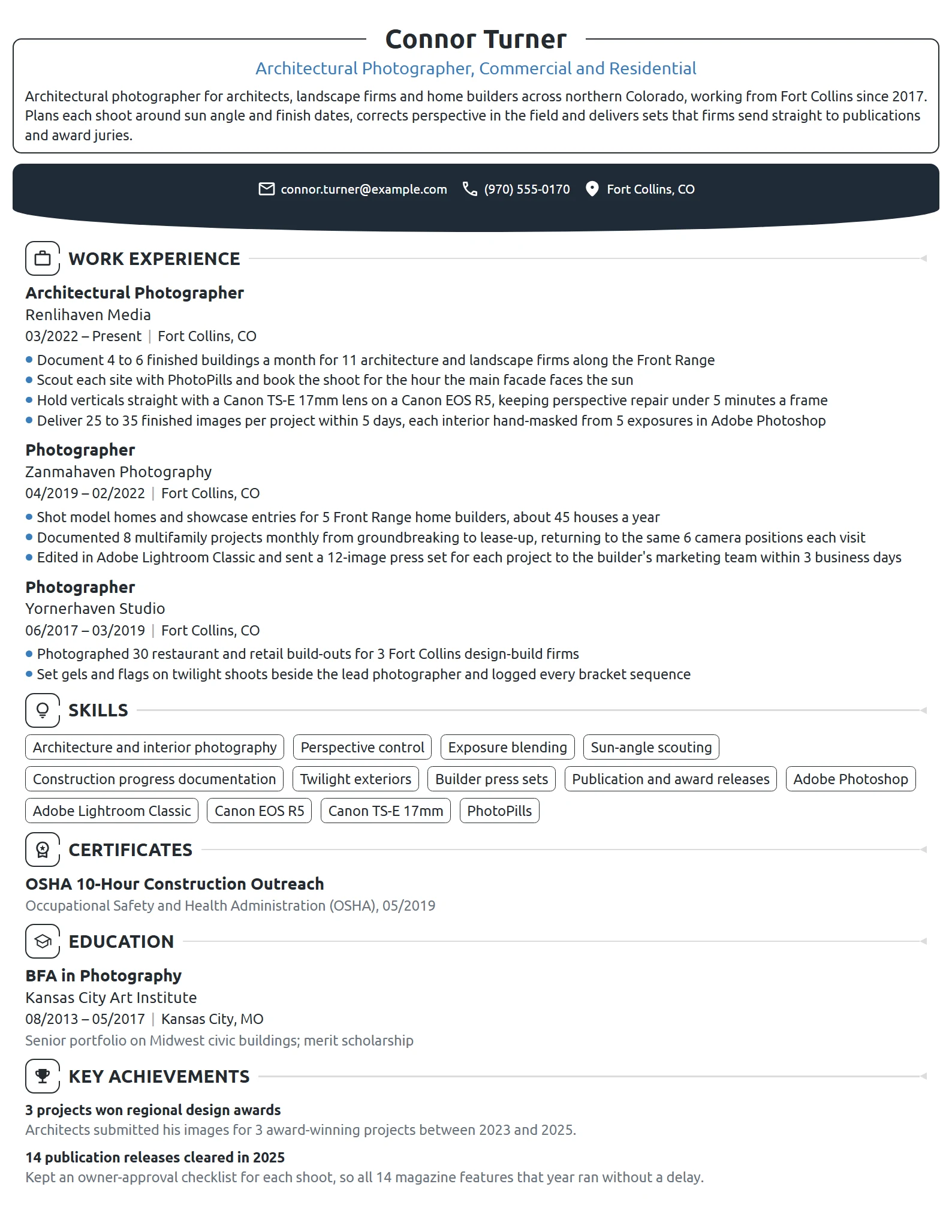Architectural Photographer resume example