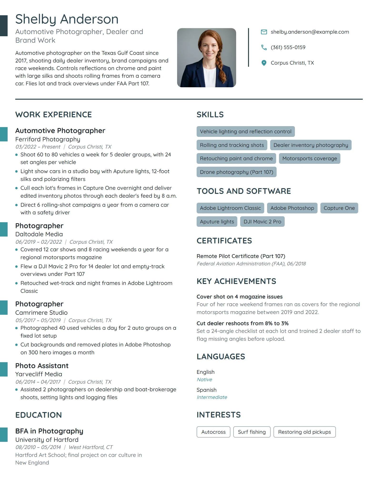 Automotive Photographer resume example