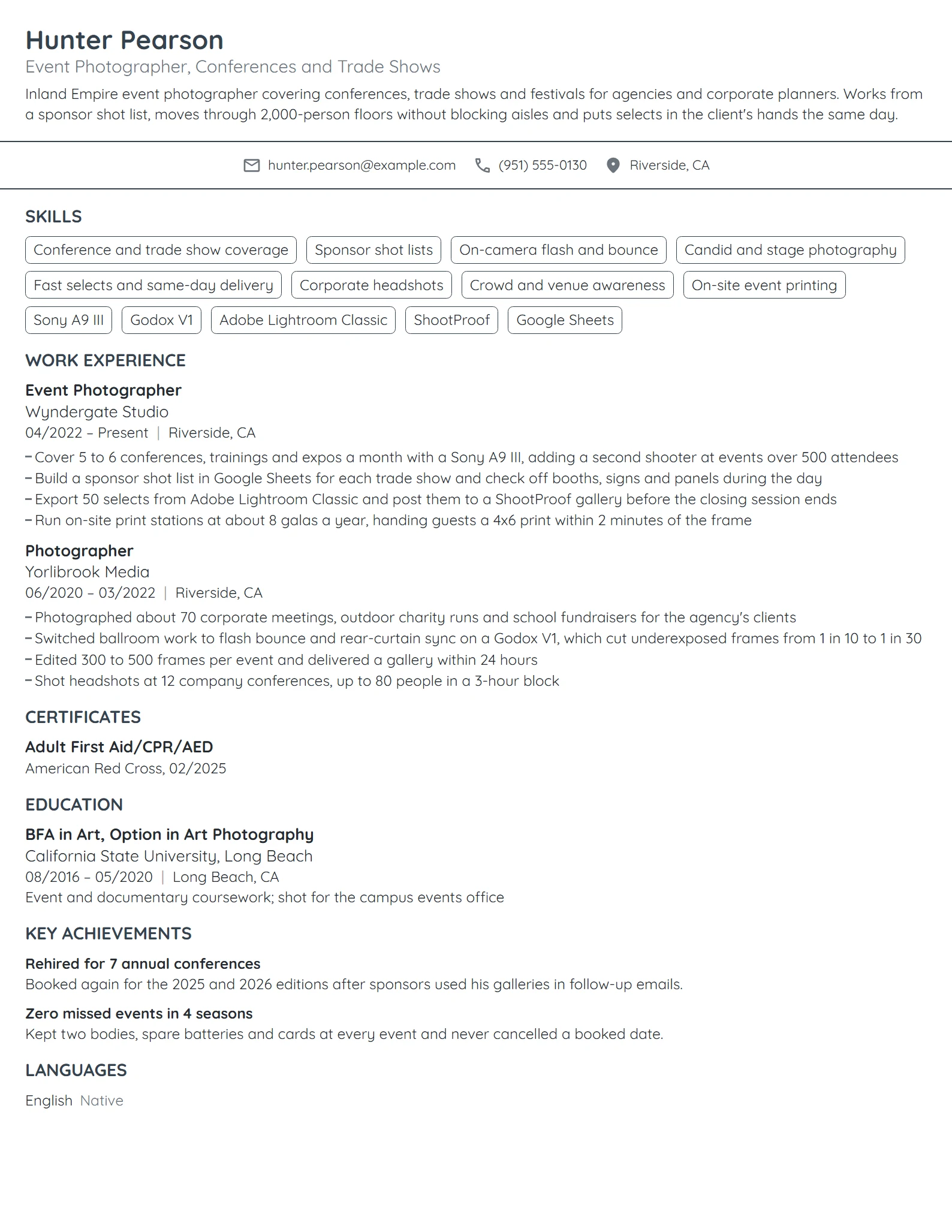 Event Photographer resume example