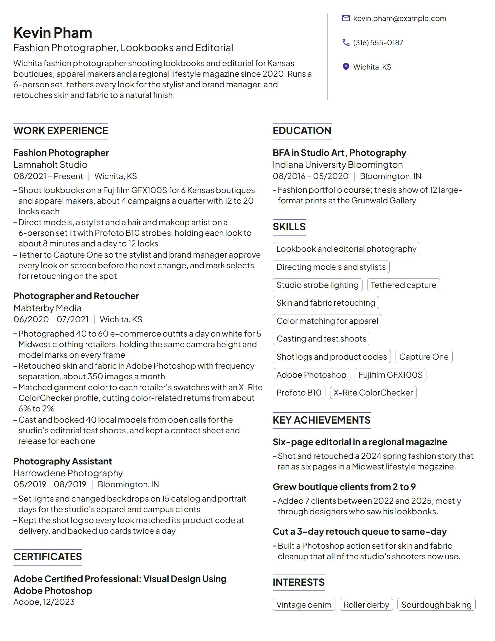 Fashion Photographer resume example