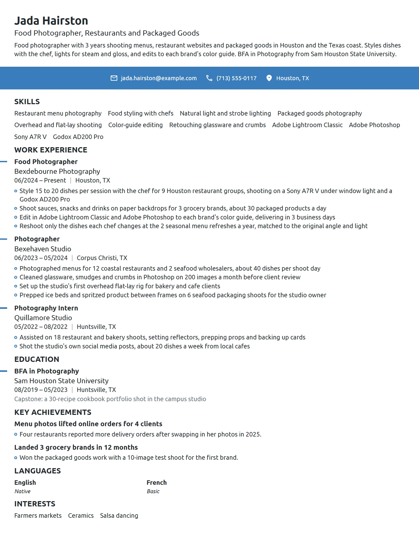 Food Photographer resume example