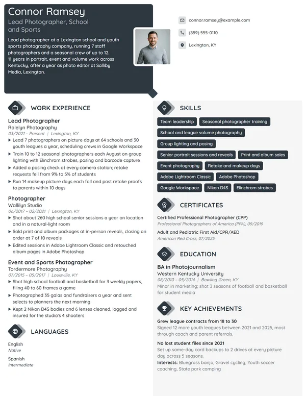 Lead Photographer resume example
